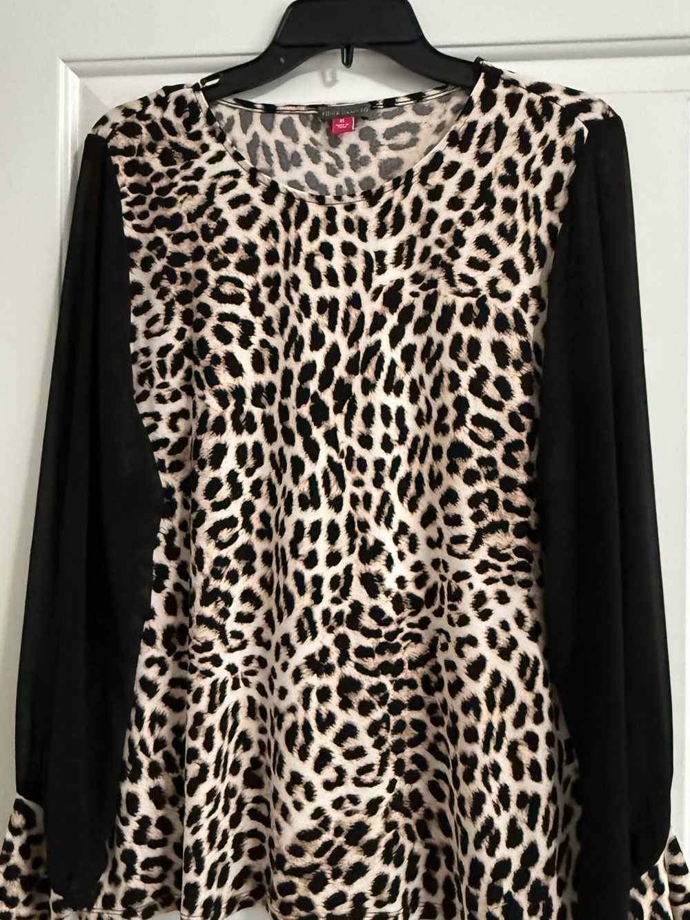 Vince Camuto Leopard Print Blouse XL Sheer Sleeve Animal Print Top